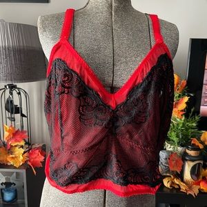 TORRID Red Mesh and Black Lace Bralette Size 4 Sexy Lounge Lingerie